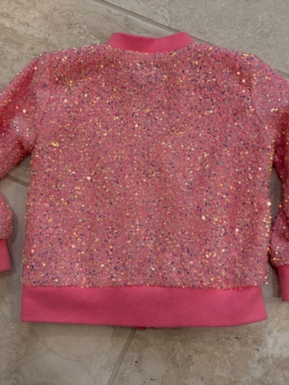 Kaylee Gray Iridescent Pink Sequin Bomber Jacket Girls Size 5-6 Barbie Glam - Picture 3 of 8